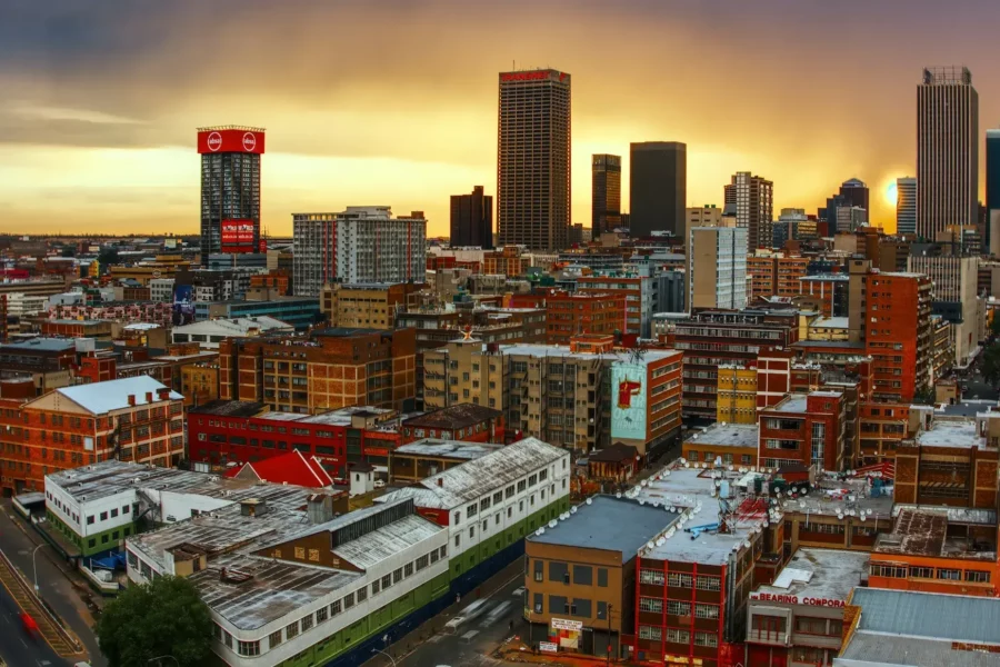 Ville de Johannesburg au coucher du soleil, Afrique du Sud