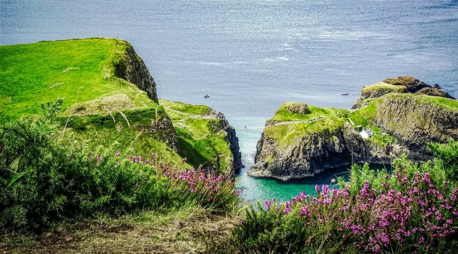 Vue imprenable sur le pont de corde de Carrick-a-Rede