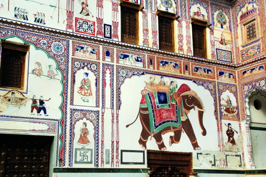 Décoration de peinture murale à Shekhawati, Inde