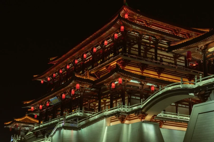 Paysage de nuit du Temple de Tang Paradise à Xi'an, Chine