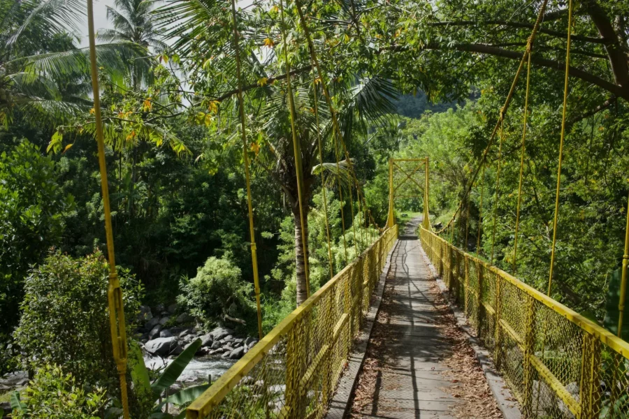 Pont jaune au-dessus de la rivière Sidemen à Bali