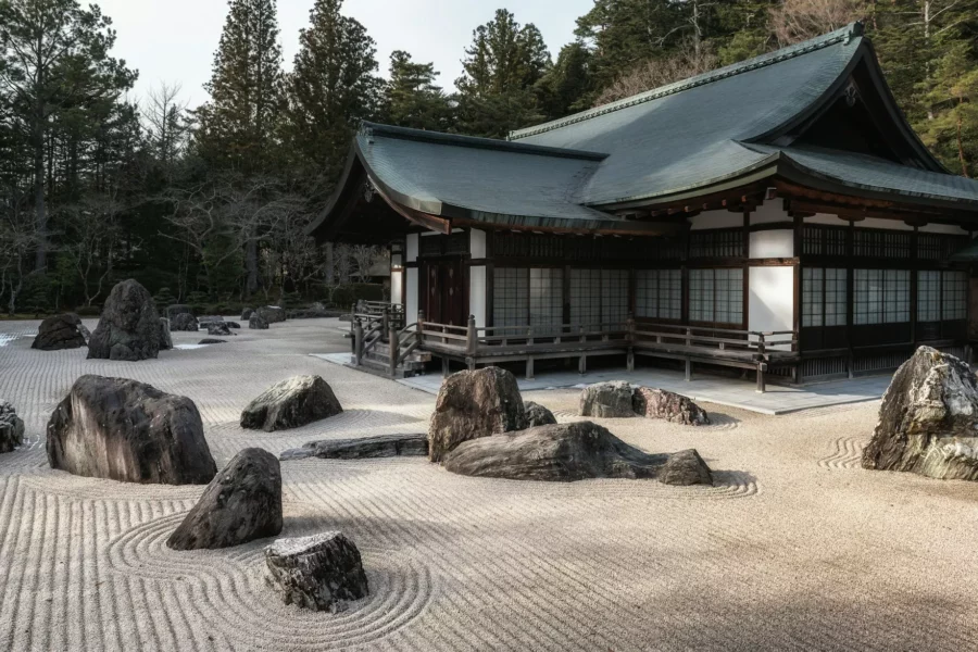 Temple et jardin typique à Koyasan, Japon